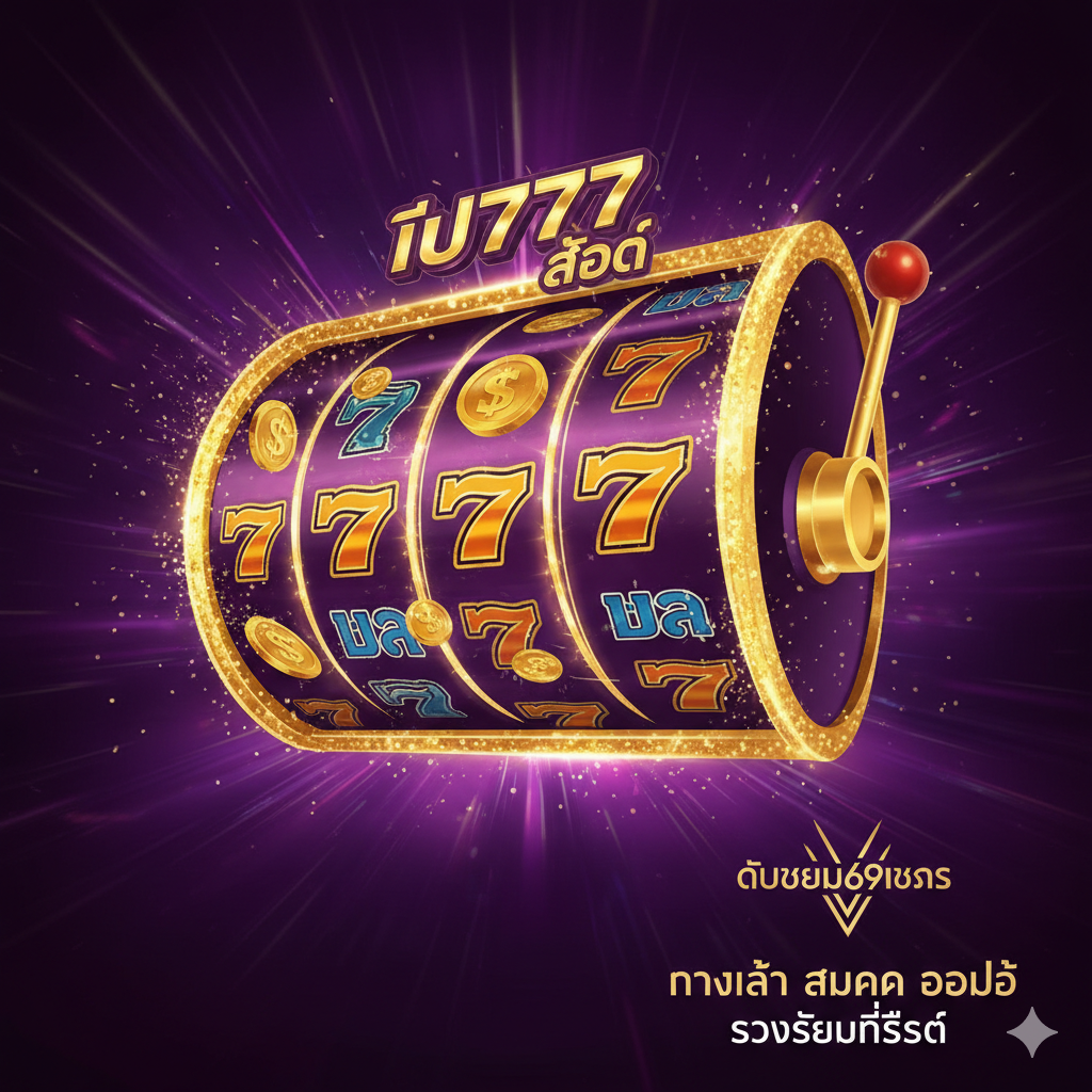 一个高对比度、动感十足的赌场老虎机主题封面图。主色调应为金色和深紫色，营造奢华和神秘感。中心是一个巨大的、闪爍着 'tb777 slot' 标志的老虎机卷轴，卷轴上显示着中奖符号（如 777, BAR, 金币）。背景有抽象的光束和粒子飞舞，暗示快速และ科技感。左上角或右下角突出 'w69vegas' 的品牌标识，并用泰语的粗体字写上 'ทางเข้า สมัคร ออโต้ รวดเร็วที่สุด' (入口 注册 自动 最快)。整体构图应是聚焦老虎机，有强烈的视觉冲击力，吸引用户点击。