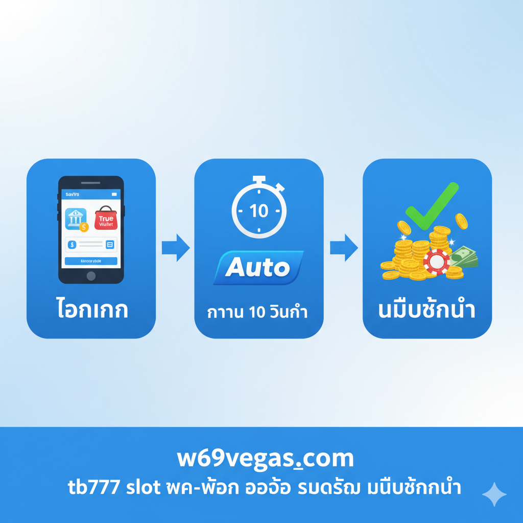 一张总结性的图片，旨在建立用户对 w69vegas 平台的信任和信心，突出 'ได้เงินจริง' (获得真钱) 和 'บริการ 24 ชม.' (24小时服务)。图片中央是一个金色的奖杯或一个堆满金币的宝箱，上方有 'มั่นใจ 100% ได้เงินจริง' 的泰语横幅。背景有一个代表客服的耳机或对话气泡图标，以及一个时钟，表明全天候服务。整体风格应是可信赖、稳固和专业的，使用深色背景搭配金色或亮色文字，增强总结和承诺的力度。